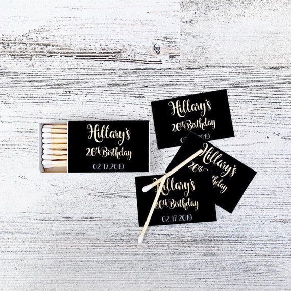 Customizable Matchbox Favor Labels: Birthday Party, Black & White