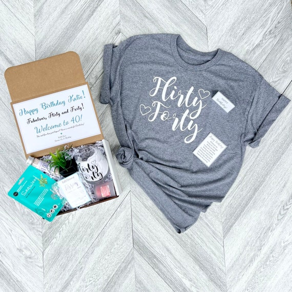 Flirty Forty Birthday Spa Gift Box: Shirt, Wine Glass, Succulent & Candle