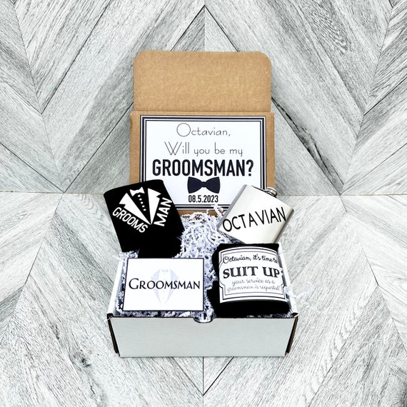 Personalized Groomsman Gift Box: Flask, Socks & Coolie