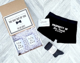 Groom Gift Box - Personalized Groom Box - In Case you Get Cold Feet - Bride AND Groom Mug Set- property Of Boxer Briefs