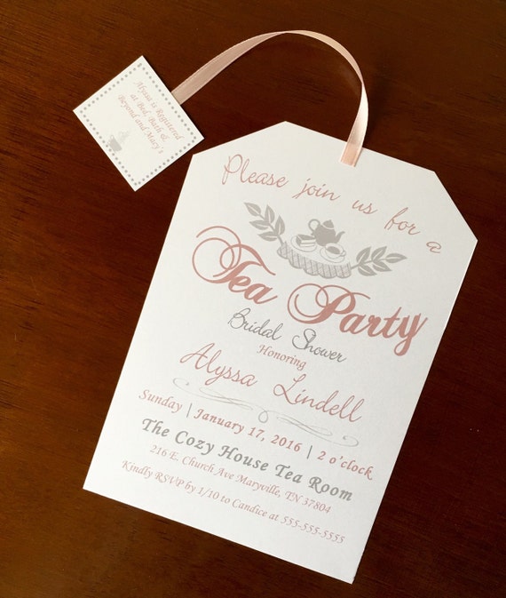 Printable Tea Party Bridal Shower Invitations Pink and Gray