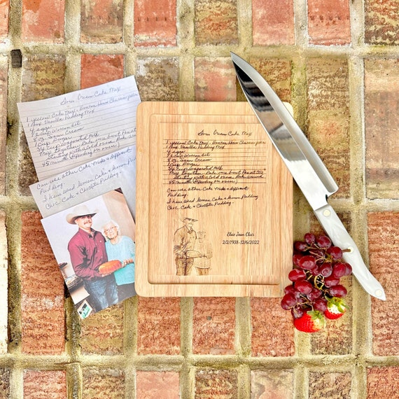 Engraved Recipe Cutting Board: Personalized Photo, Handwritten Note