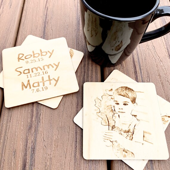 Photo Coasters - Wood Engraved Personalized Coasters - Set of 4