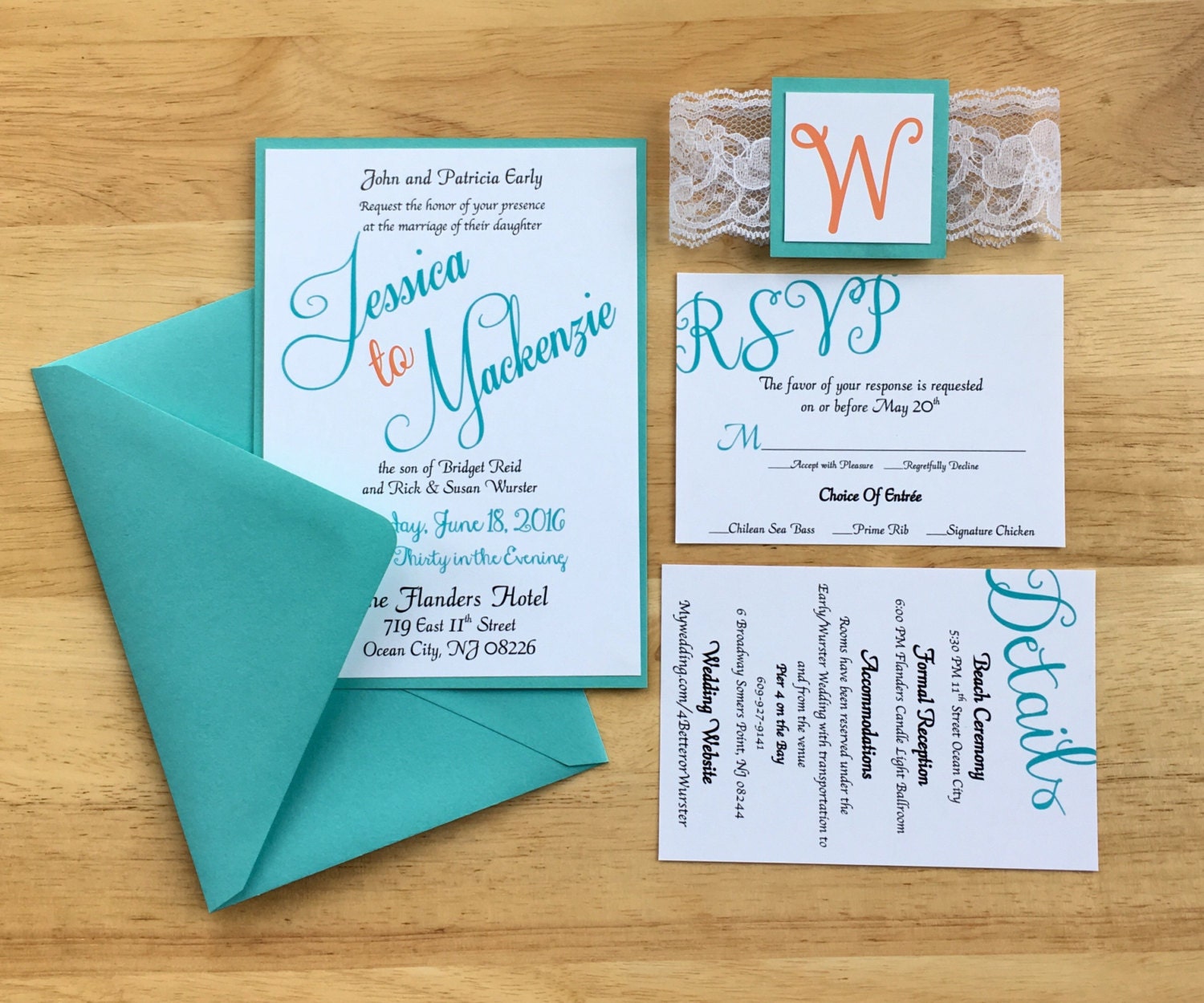 Teal Coral Wedding Invitations Beach Theme Summer Themed