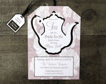 Tea Party Bridal Shower Invitations - Tea Party Baby Shower Invitations - Tea Bag Shape - Customizable - Envelopes Included