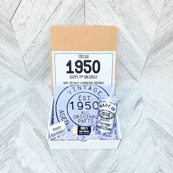 70th Birthday Gift Box: Vintage 1950 Shirt & Tumbler
