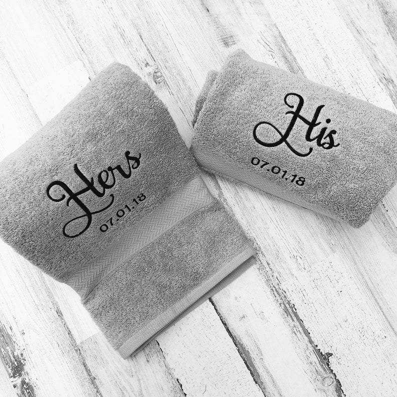 His and Hers Embroidered Bath Towels With Wedding Date 2 Etsy