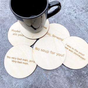 Funny Coasters - Wood Engraved - Coasters with Funny Sayings from Shows - Set of 6 Coasters