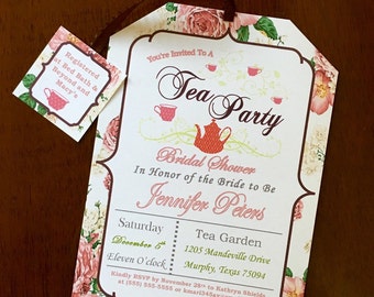 Tea Party Floral Bridal Shower Invitations Vintage with envelopes included