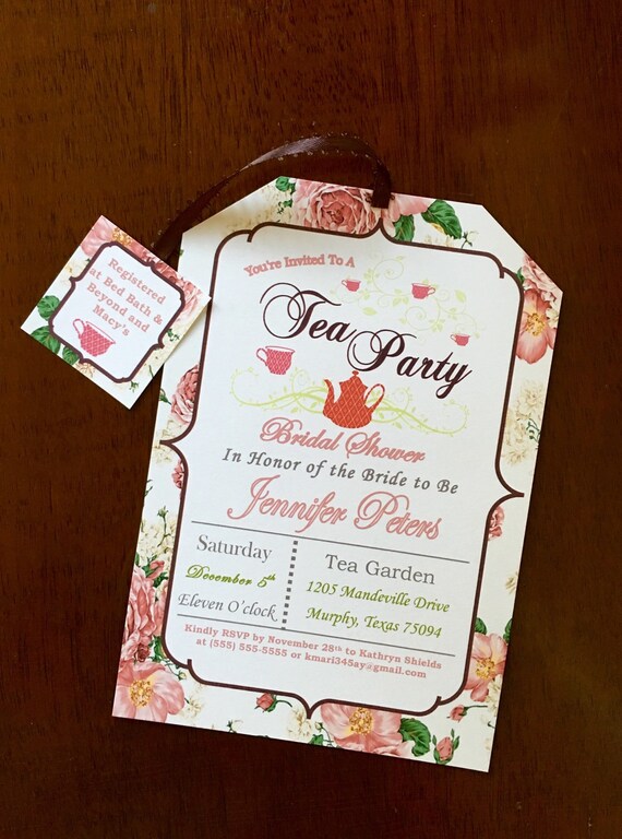Tea Party Floral Bridal Shower Invitations Vintage with envelopes included