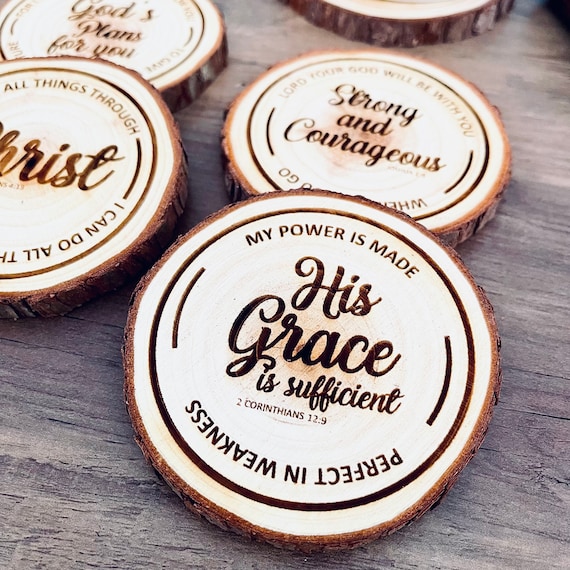 Engraved Wood Christian Coasters: Bible Verse Pine Coasters, Set of 4
