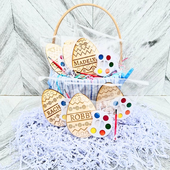 Personalized Easter Egg Paint Set: Engraved Wood Activity, Basket Filler