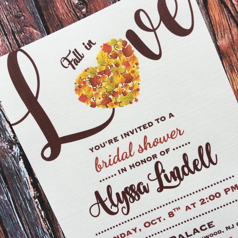 Fall in Love Bridal Shower Invitations Fall Autum leaves Etsy