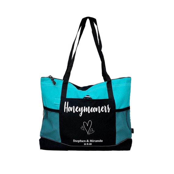 Honeymoon Bag - Cruiser Tote - Large Personalized with Bride and Groom Names and Wedding Date