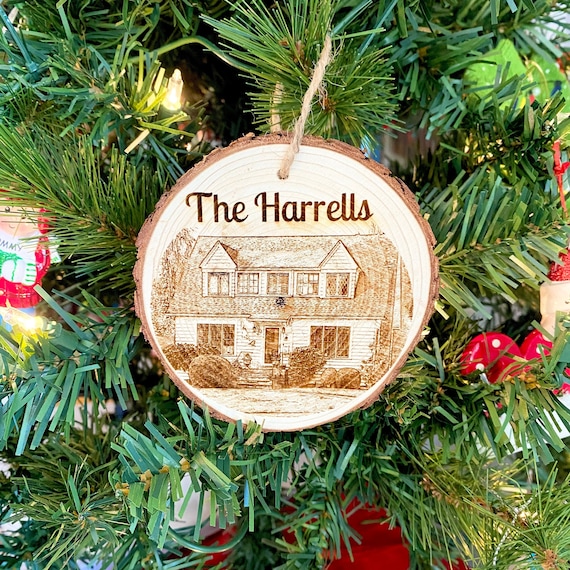 Personalized Photo Ornament: Laser Engraved Wood, New Home Keepsake