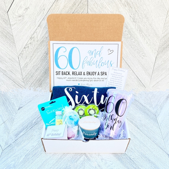 Spa Birthday Gift Set - Sixty and Fabulous Spa Set with Birthday Shirt - Birthday Tumbler - Complete Spa Set- Cards and Candle