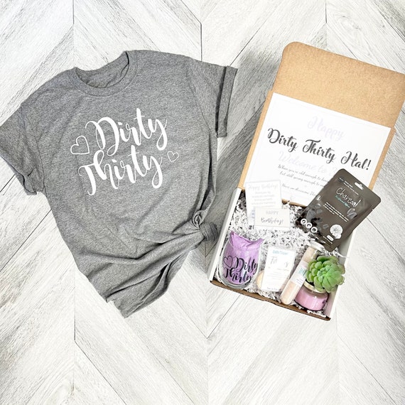 Dirty Thirty Birthday Gift Box: Spa Set, Shirt, Wine Glass & Succulent