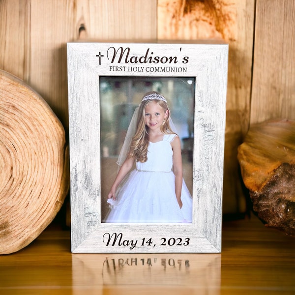 Communion Frame - Communion Gift - Laser Engraved  Personalized Wooden Frame - Name Engraved Frame with Date