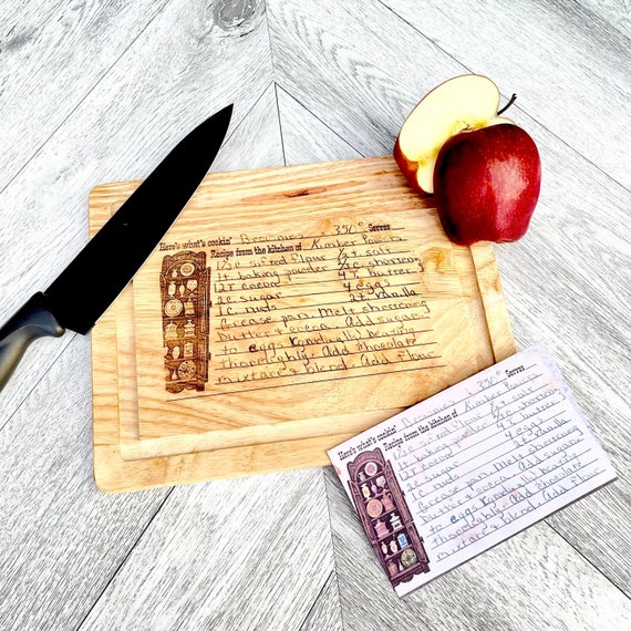 Wood Engraved Custom Cutting Board: Recipe, Photo, Handwritten Note