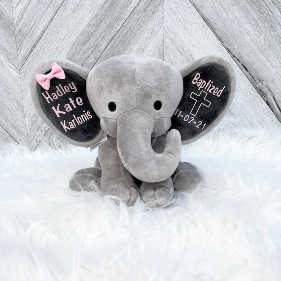 Personalized Plush Elephant - Baby Baptism Gift