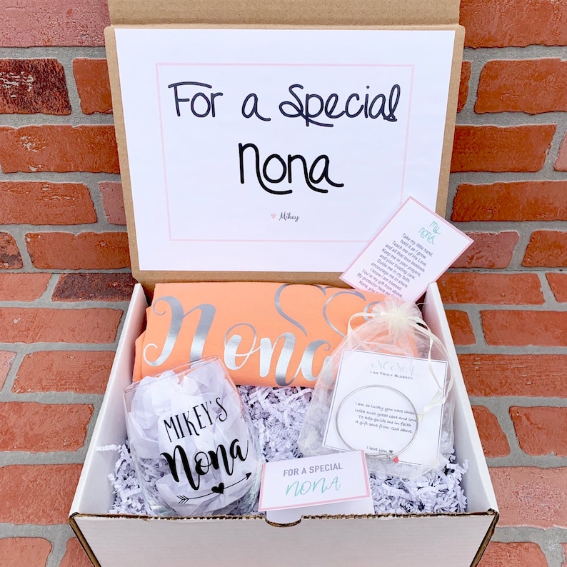 Nona gift nona box filled with nona wine glass nona  etsy