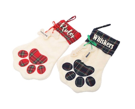 Dog or Cat Stockings - Pet Christmas Stockings - Personalized Dog and Cat Stockings - Paw Print Shaped
