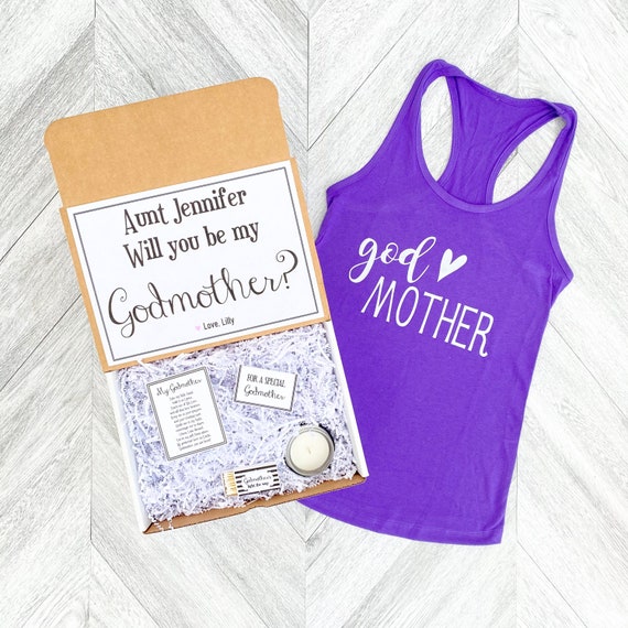 Personalized Godmother Proposal Gift Box: Tank Top, Candle & Poem