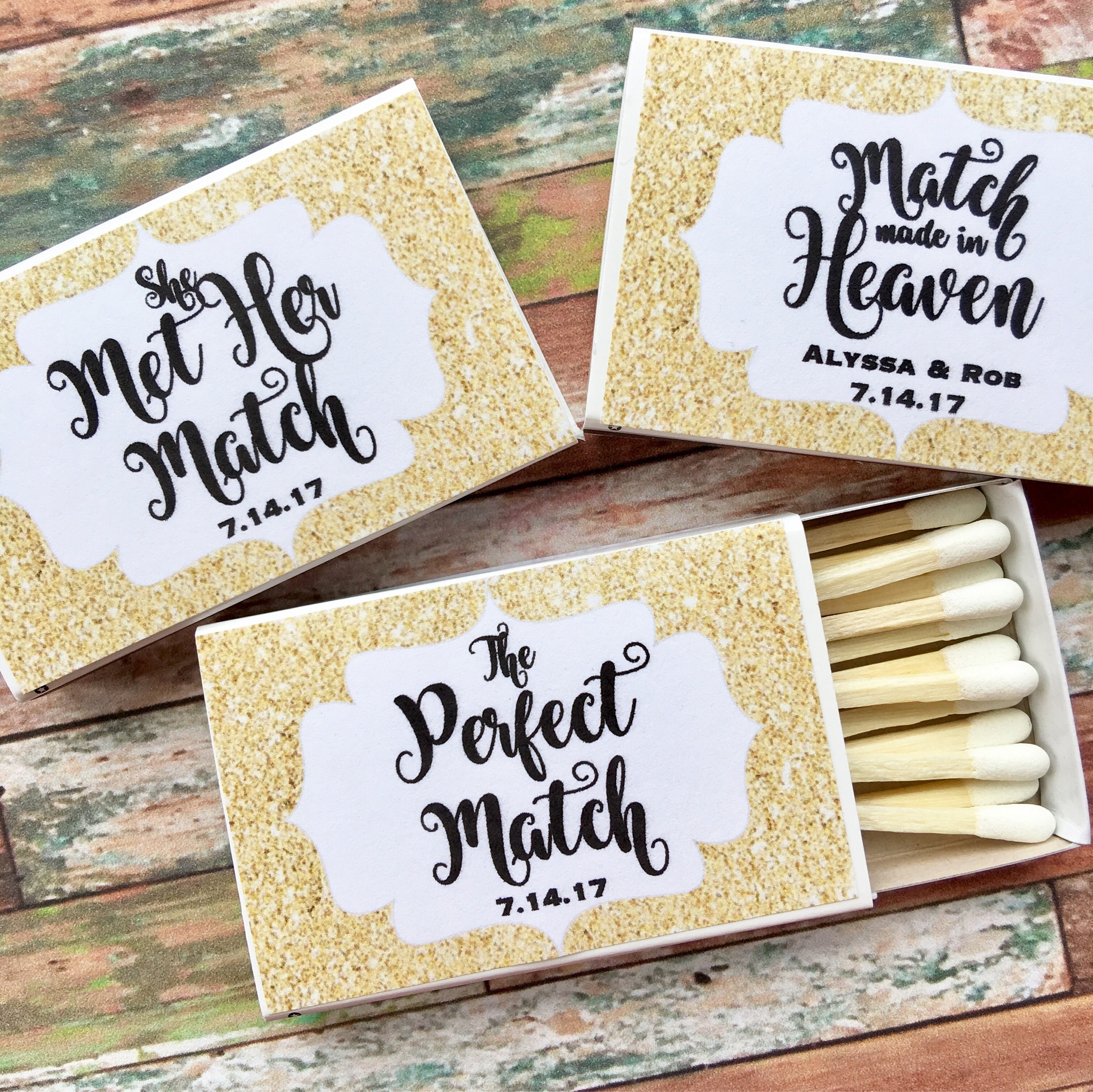 Matchbox Favors Gold Glitter Favors The Perfect Match Match Made