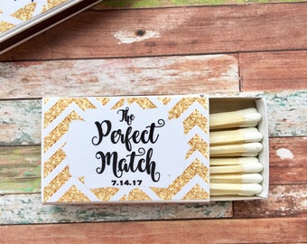 Matchbox Favors - Gold Glitter Matchbox Favors - The Perfect Match - Match Made in Heaven - Match wedding or shower favors