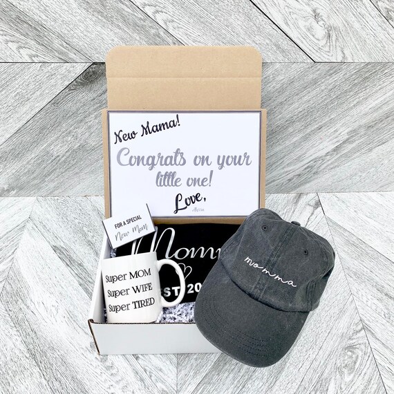 New Mom Gift Box: 'Momma' Hat, Shirt & Mug - Personalized