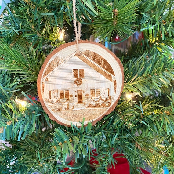 Personalized Wood Engraved Photo Ornament - New Home Keepsake
