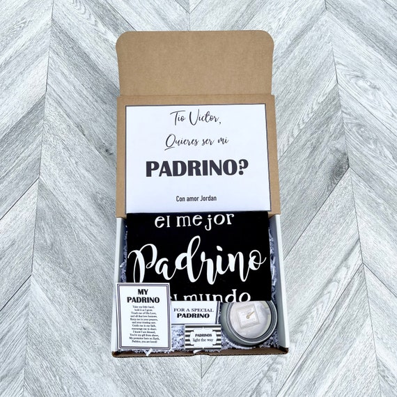Personalized Padrino Proposal Gift Box: T-Shirt & Candle