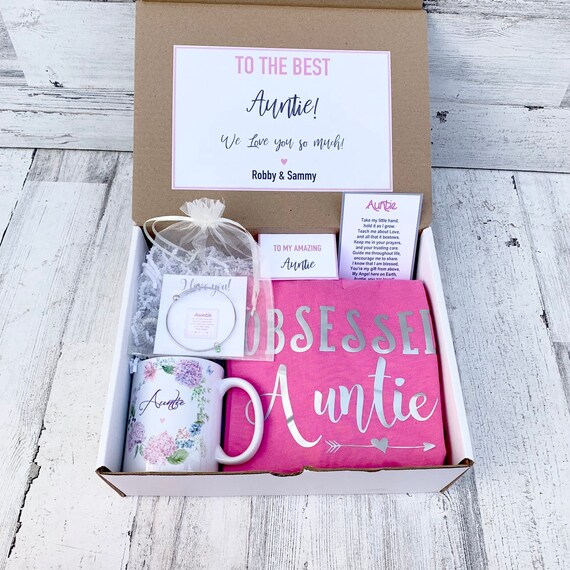 Auntie Gift Box Aunt Gift Set Auntie Shirt Mug and Bracelet Set