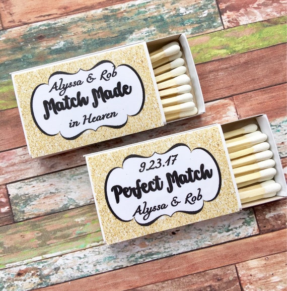Matches Favor Labels - Gold Glitter Matchbox Favors - The Perfect Match - Match Made in Heaven - Match wedding or shower favors