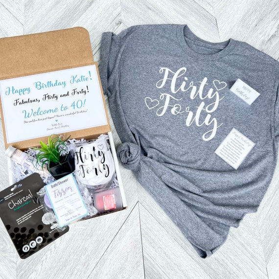 Flirty Forty Birthday Gift Box: Spa Set, Shirt, Wine Glass
