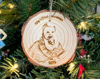 Photo Ornament - Baby’s First Christmas - Personalized Wood Engraved - Laser Engraved Photo Ornament - Christmas Photo