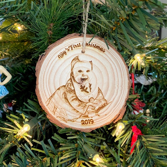 Personalized Baby's First Christmas Photo Ornament: Laser Engraved Wood