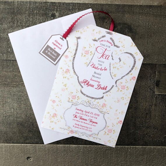 Tea Party Bridal Shower Invitations: Tea Bag Design, Envelopes Included