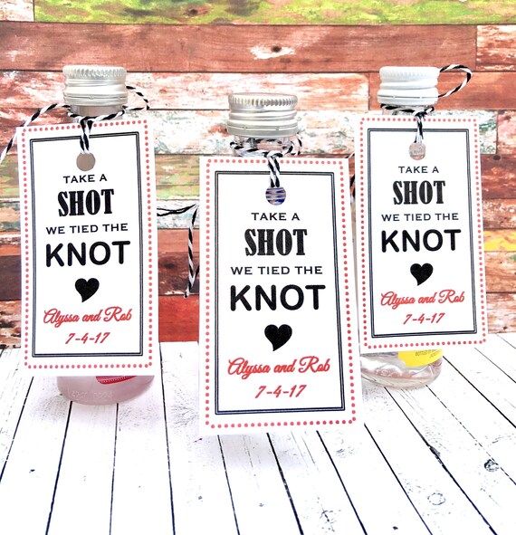 Personalized Wedding Favor Tags: Mini Alcohol Shot, We Tied the Knot