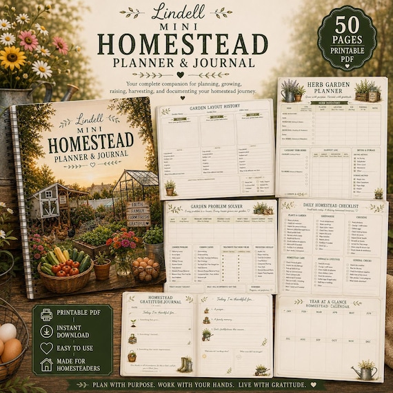 Homestead Planner Printable PDF Mini Homestead Guide Garden Planner Chicken Planner Journal Instant Download