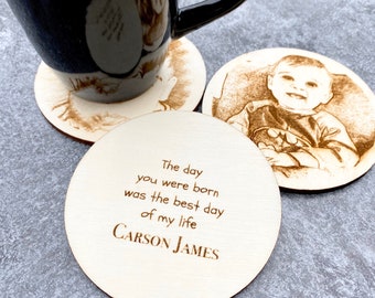 Photo Coasters - Wood Engraved Personalized Coasters - Set of 3