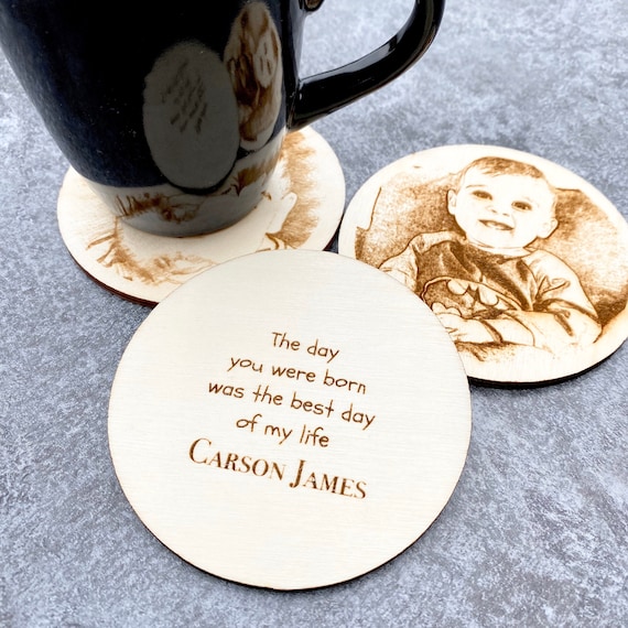 Photo Coasters - Wood Engraved Personalized Coasters - Set of 3