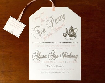 Tea Party Bridal Shower Invitations Pink and Gray