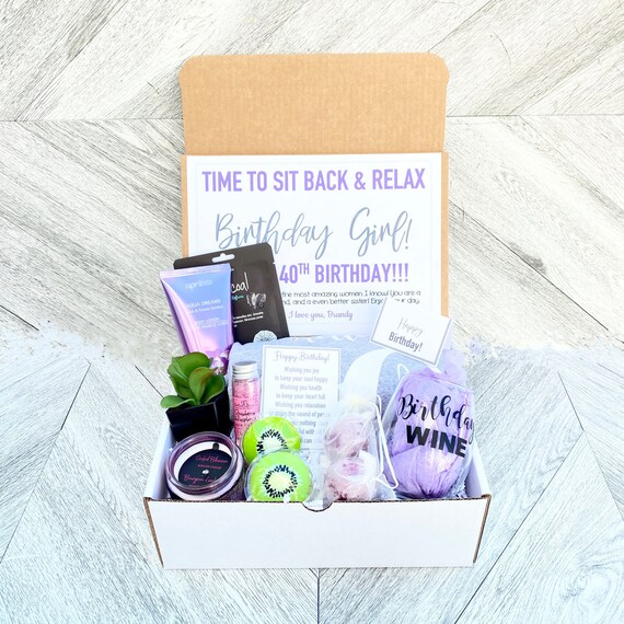Birthday Spa Gift Box: Personalized Shirt, Wine Glass & Succulent