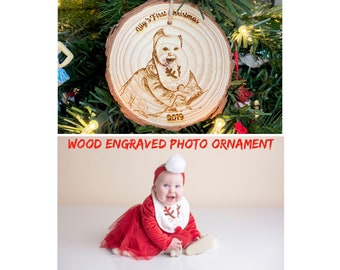 Photo Ornament - Baby’s First Christmas - Personalized Wood Engraved - Laser Engraved Photo Ornament - Christmas Photo
