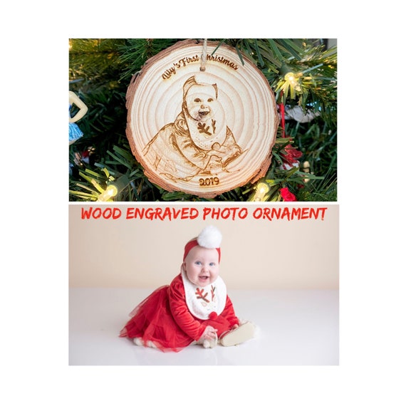 Personalized Baby's First Christmas Ornament: Laser Engraved Wood Photo