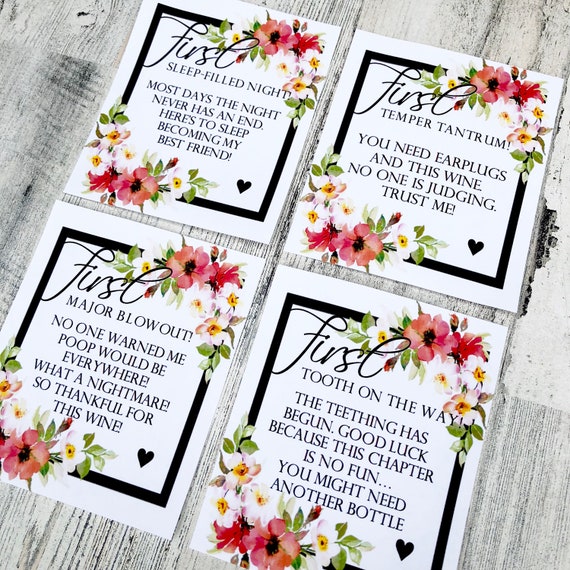 Funny Baby Shower Wine Labels: First Time Mom Gift (Set of 4)