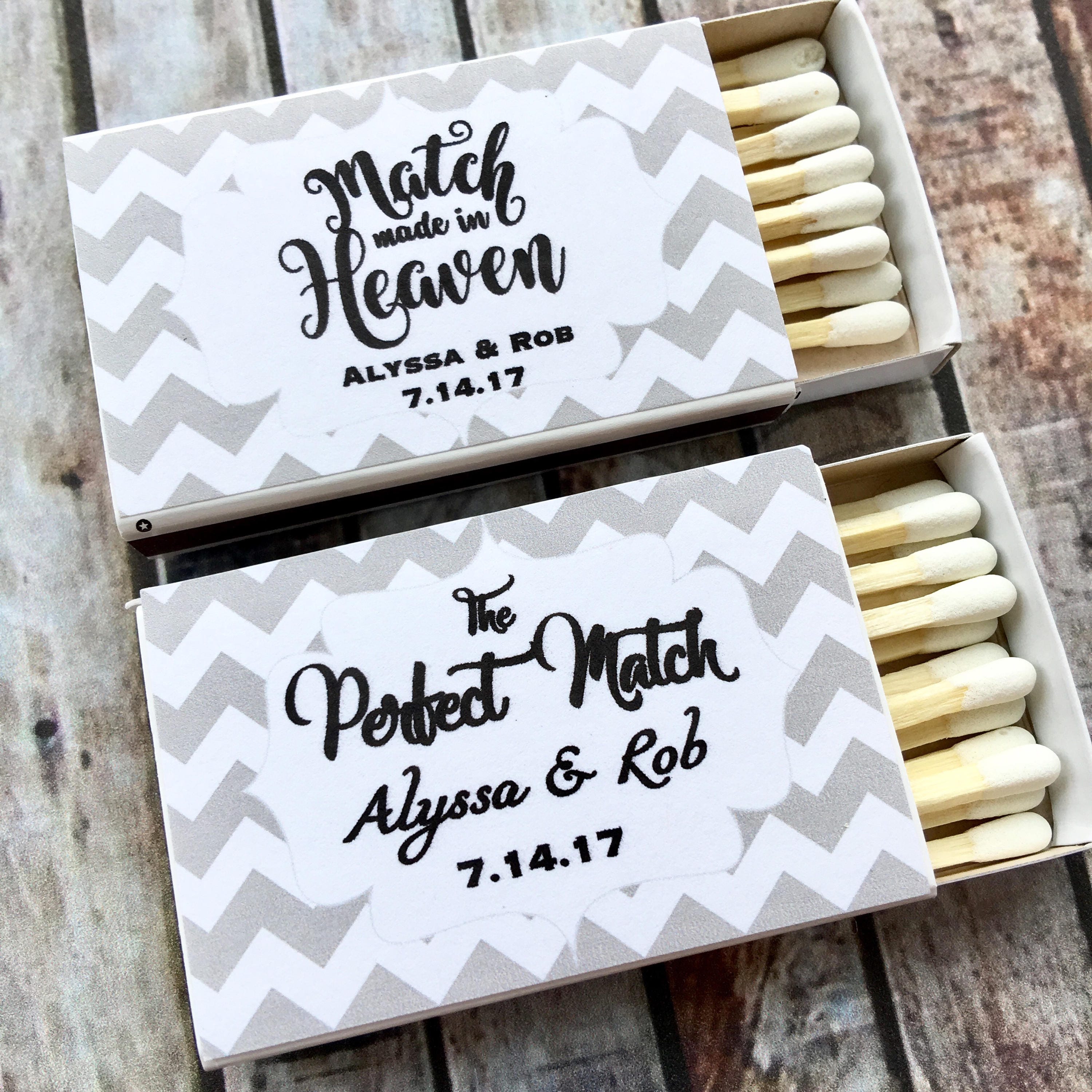 Matches Favor Labels Gray and white Matchbox Favors