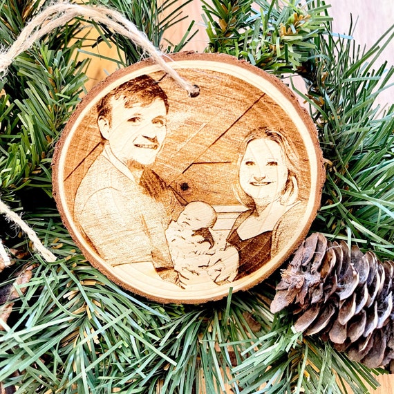 Personalized Wood Photo Ornament: Laser Engraved Keepsake
