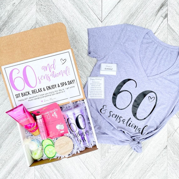 60th Birthday Spa Gift Box: Personalized Tumbler, Shirt & Candle